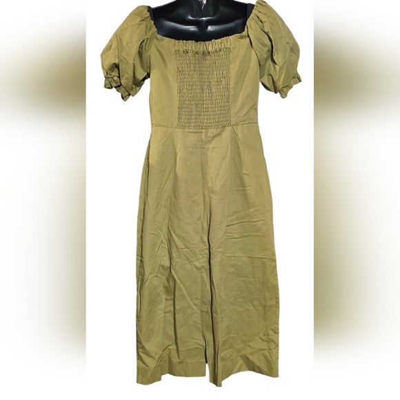 Zara Khaki Off-Shoulder Puff Sleeve Dress - Picture 6 of 8